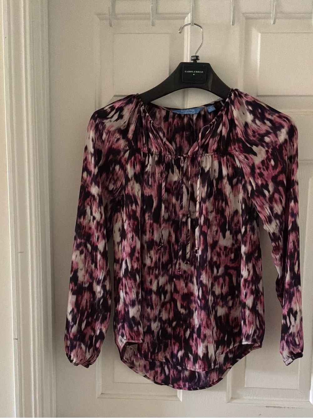 Simply Vera Vera Wang Purple Abstract Tie-Neck Peasant Blouse